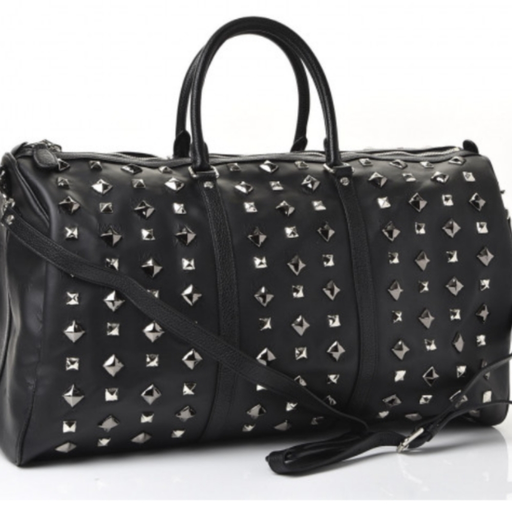 MCM Silver and Black Studded Travel Bag